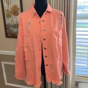 Distressed Jean Jacket 100% Cotton EUC